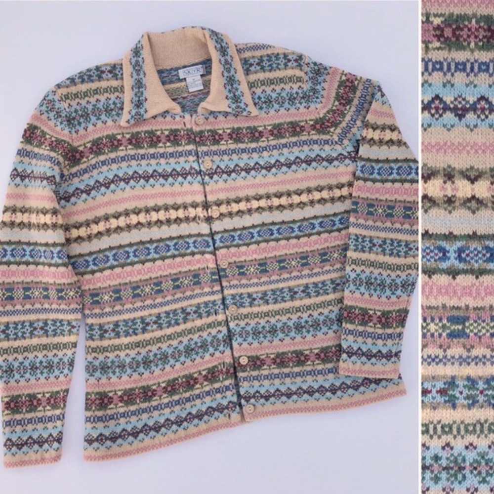 Vintage Skyr Nordic Pastel Lambwool Fair Isle Cardigan M